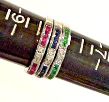 3 Solid 925 Sterling Silver Stacking CZ Band Stacking Rings Multicolors Size 8