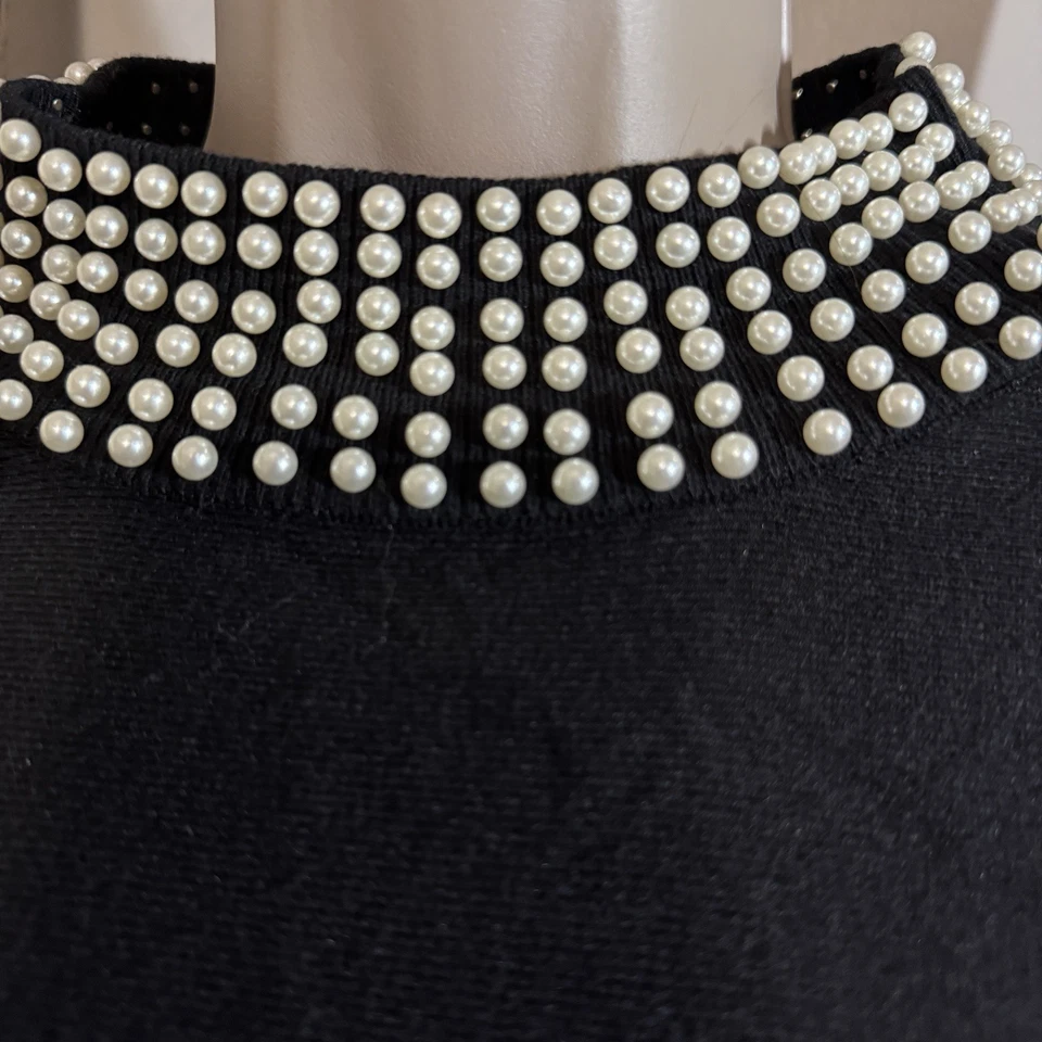 Suéter Top LIV Milano Negro Tachonado Cuello Perla Grande Glamour Elegante Fiesta Nuevo con Etiquetas Foto 4 de 4