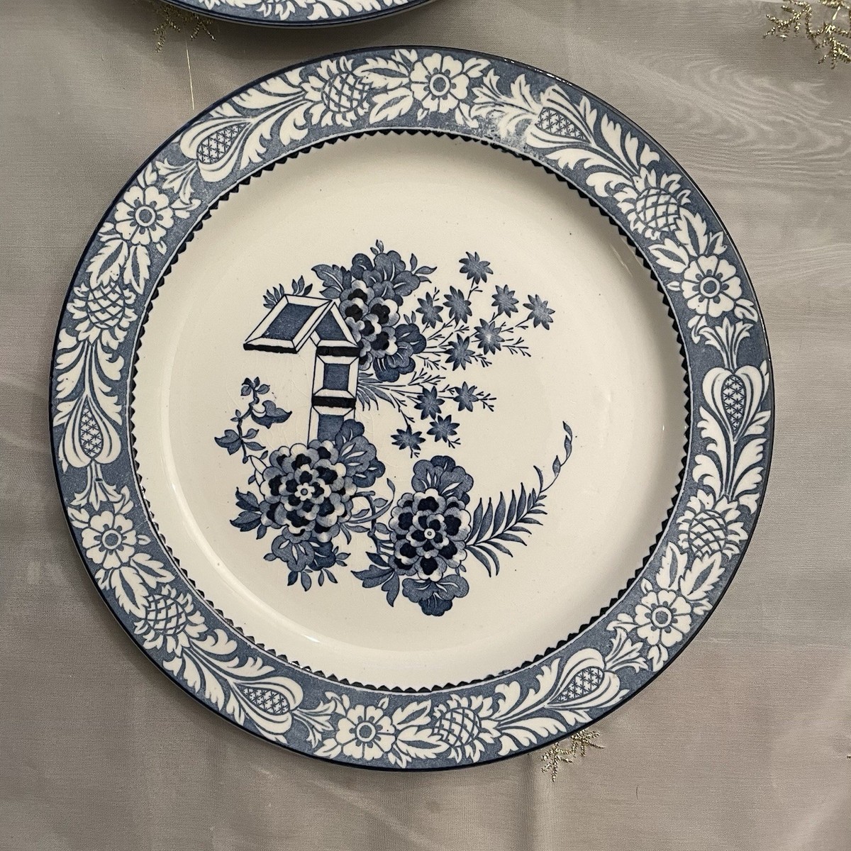 Antique Woods Ware Wood & Sons England Blue & White Floral 2