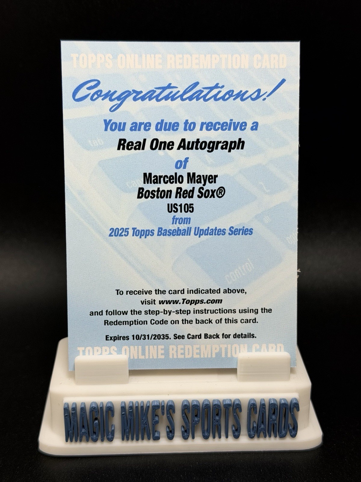 Marcelo Mayer 2025 Topps Update #US105 Real One Autograph Redemption (unused) RC