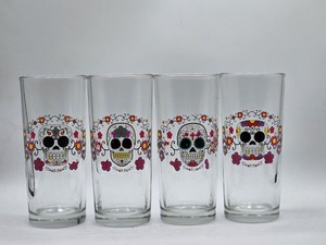 Halloween Four Highball Glasses De Los Muertos Sugar Skull Design