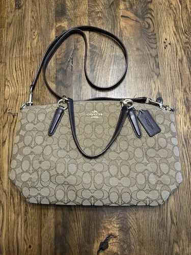 Borsa Coach piccola borsa Kelsey F36625 firma kaki marrone tela borsetta borsetta