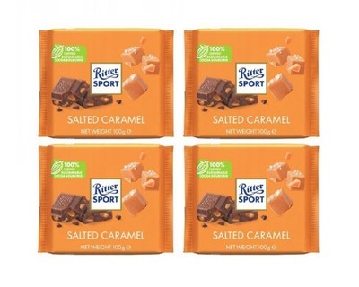 4Pcs RITTER SPORT Salted Caramel German Chocolate Bars Sweets 4x100g