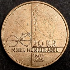 Norway 2002 Coin - Circulated 20 Krones - NIELS ABEL Kroner Money