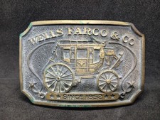 Vintage Wells Fargo  Co Since 1852 Solid Brass Stagecoach Belt Buckle 1973