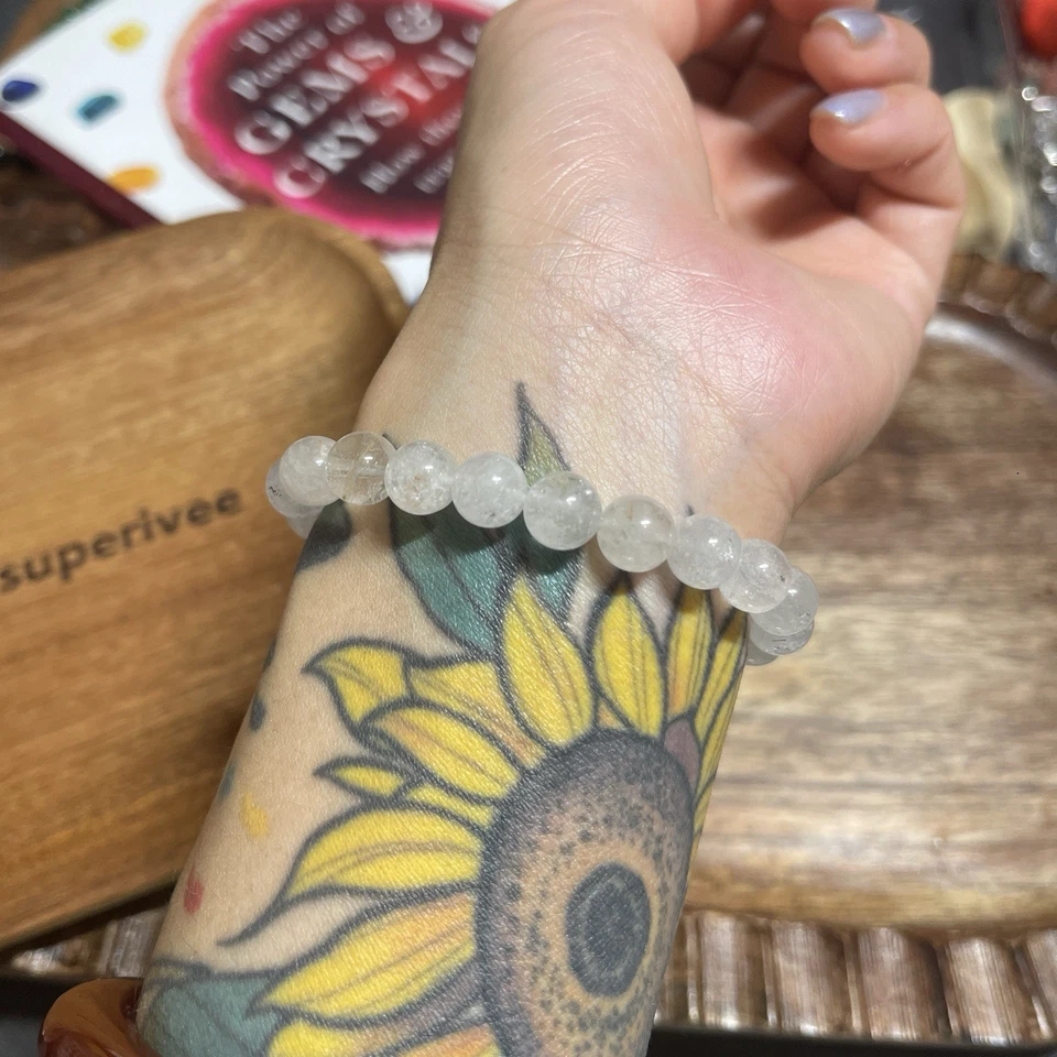 Pulsera superivee blanco fantasma y aguamarina piedras preciosas y cuentas de cristal 8mm Foto 3 de 4