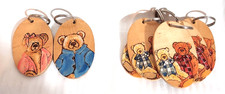 Unbranded Varnished Wood Teddy Bear Key Chains Lot pre-owned - Choose Your Style