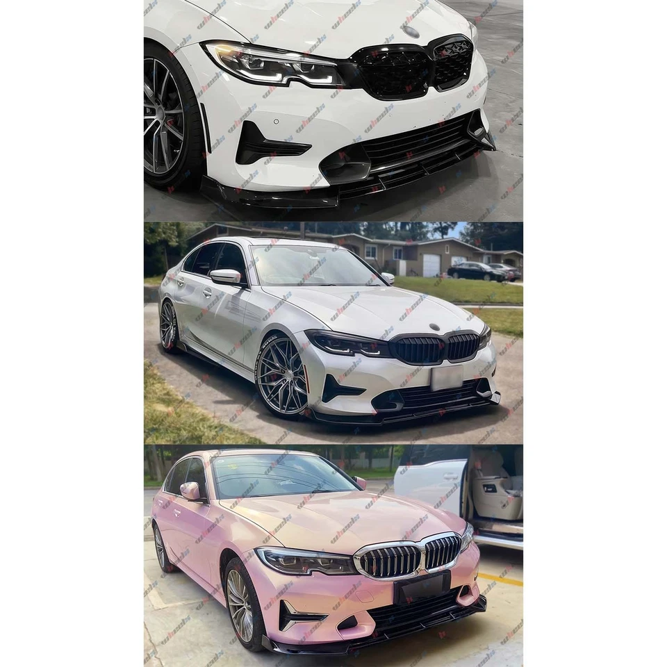 Para BMW Serie 3 G20 320i/e 330i Base 19-22 V Estilo Brillo Negro Labio Parachoques Delantero Foto 3 de 4