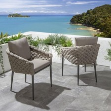 Set of 2 Luxury Outdoor Patio Garden Dining Chairs Cushion Rope Beige