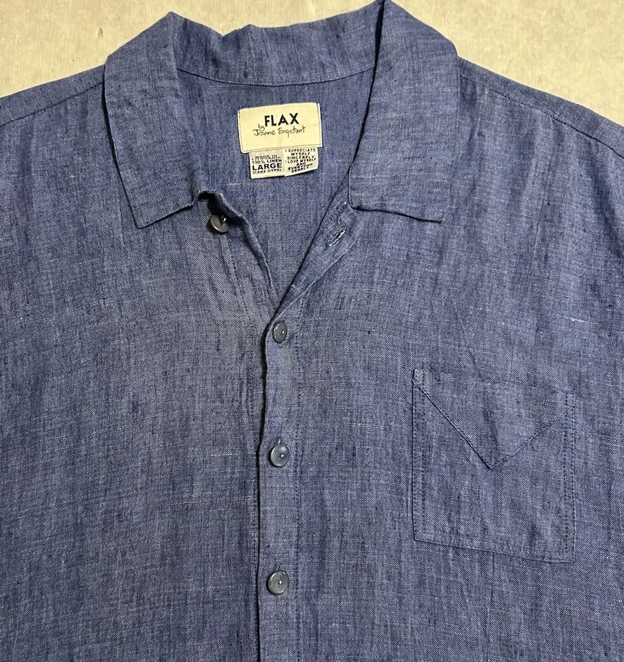 Flax Jeanne Engelhart Shirt Mens Large Long Sleeve 100% Linen Oversized Button - Image 2 of 4