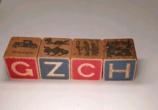 Vintage Lot of 4 Wood Blocks   ABCs   123   Letters Numbers Pictures Animals