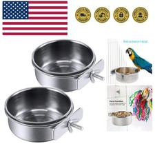 Parrot Feeding Cups Birds Food Dish Stainless Steel Parrot Feeders Water Cage...