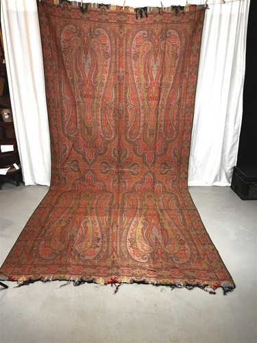 antique paisley shawl throw fancy center woven large 64 x 134 original 19thc 
