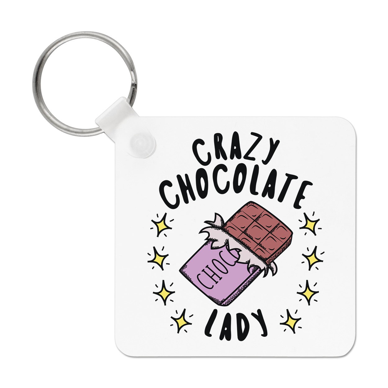 Crazy Chocolate Lady Stars Keyring Key Chain Chocoholic Funny Joke Food