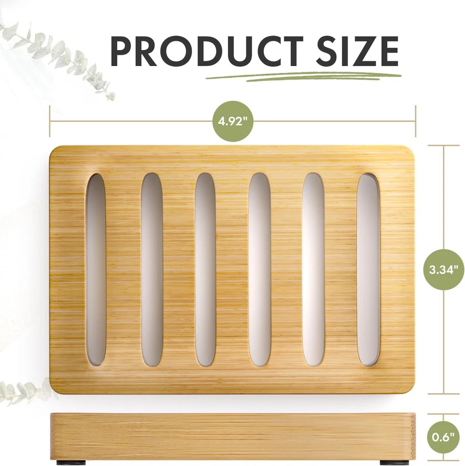 Soap Holder, 2 Pack Bamboo Self Draining Dish for Shower, Bathroom, Kitchen - Image 3 of 4
