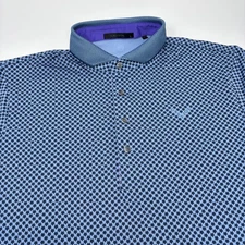 Greyson Men's Large Blue Wolf Pattern Short Sleeve Golf Polo Shirt