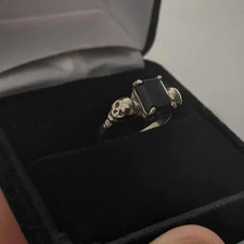 Onyx Skulls 10k White Gold Ring - Margaret Cross - Modern Mourning Jewellery
