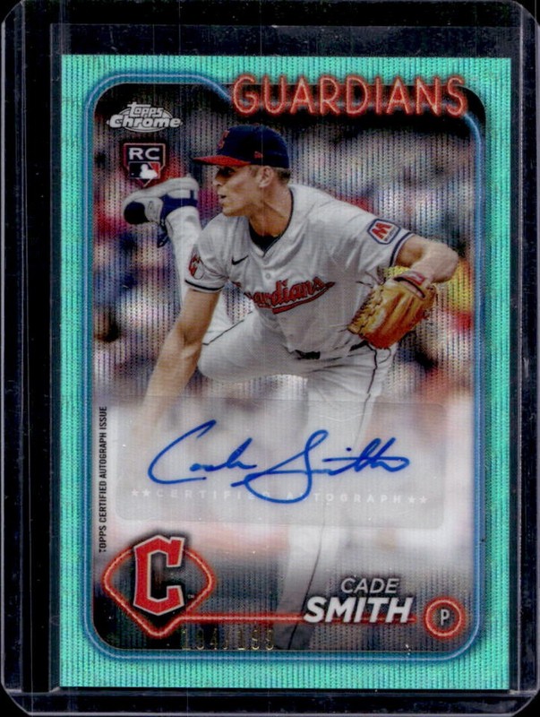 2024 Topps Chrome Update Cade Smith Auto RC Aqua Wave Refractor #/199 Guardians