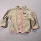 Patagonia Girls 3T Beige Sherpa Fleece Jacket Pink Trim Soft Zip Up