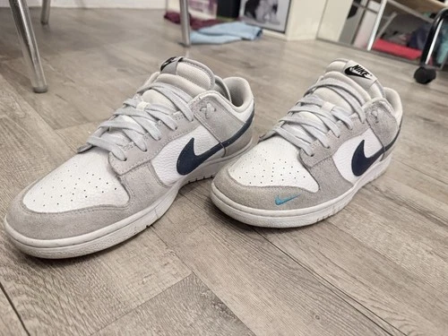 Nike Dunk Low White Grey Navy Aqua Mini Swoosh Gr. 44