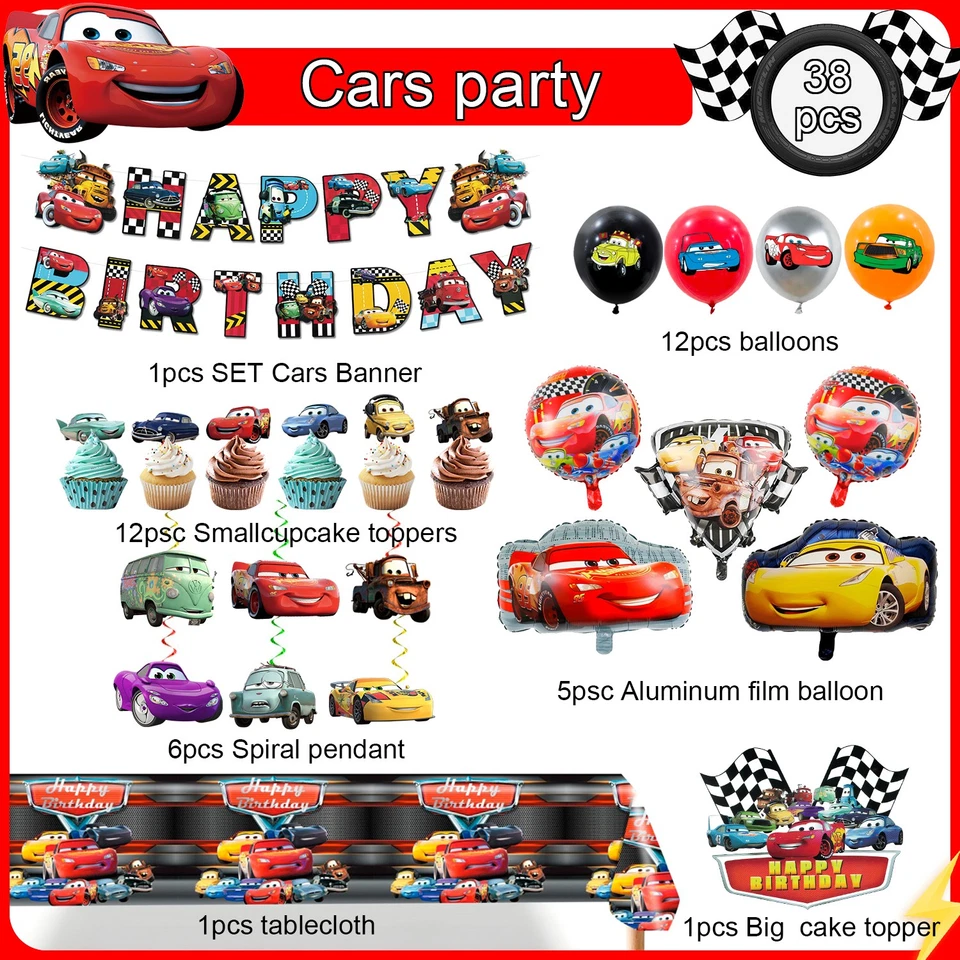 Lightning McQueen Birthday Party Supplies,38 Pcs McQueen Car Decoration Balloons - Image 2 of 4
