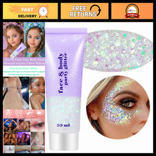 Clear White Face Body Glitter for Halloween, Festival, Concert - Women s Spark