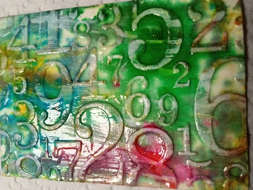 Greens Numbers Design Abstract Painting Art ACEO Original 2.5" x 3.5"