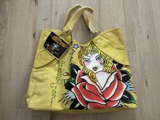 NEW Y2K Ed Hardy Vintage Veronica Rose Tattoo Style Design Yellow Vinyl Tote 20"