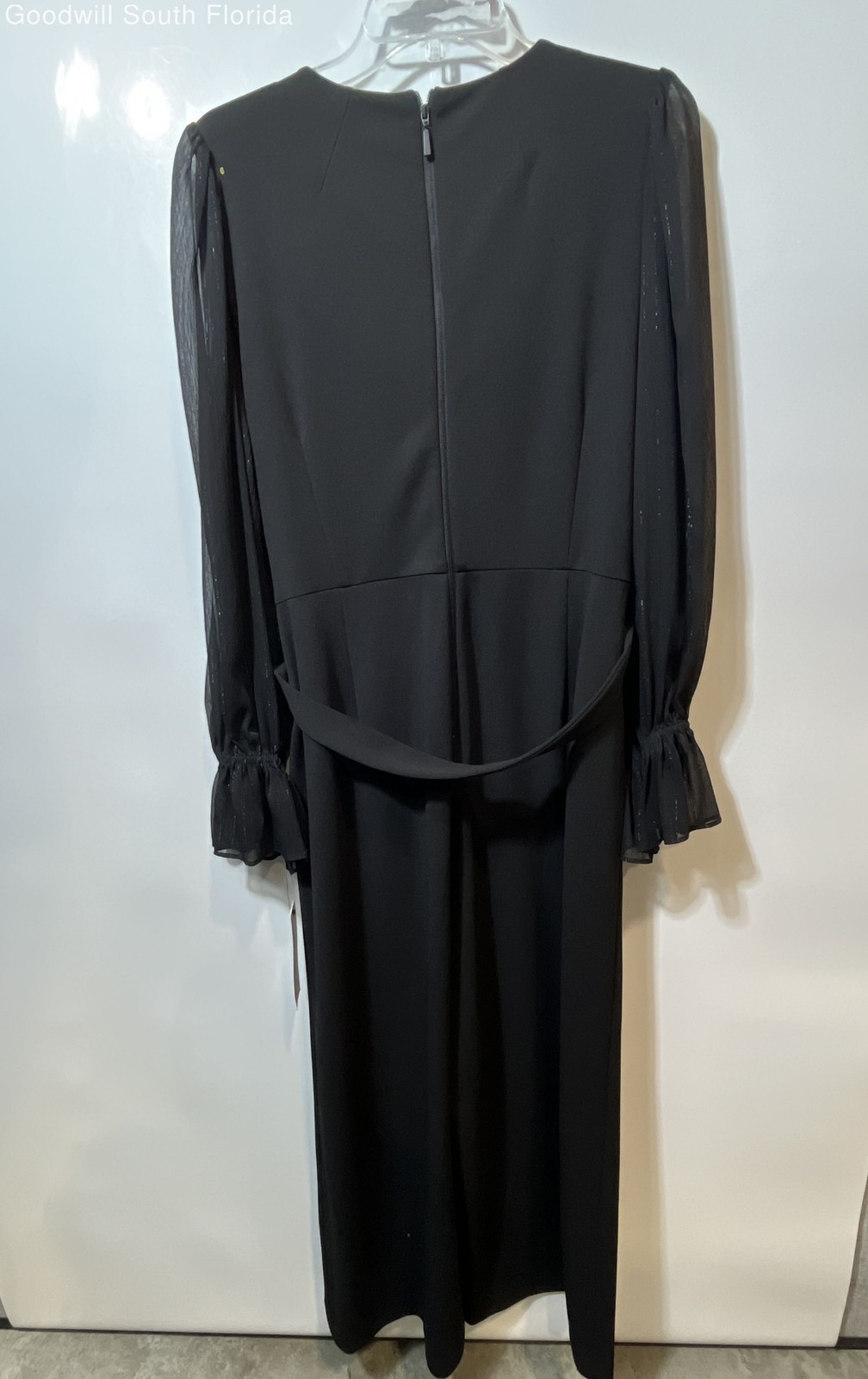 Calvin Klein Womens Black Sheer Balloon Sleeve Back Zip One-Piece Jumpsuit Sz 14 thumbnail 2