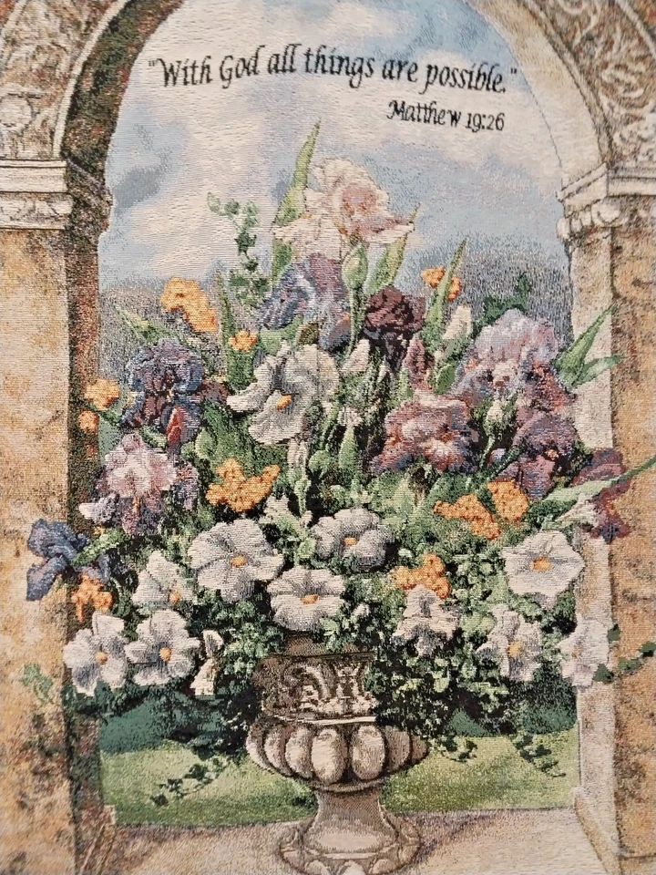 TAPESTRY By Manual Wood Workers Weavers Floral Grandeur Wall Hanging *READ* - Image 2 of 4