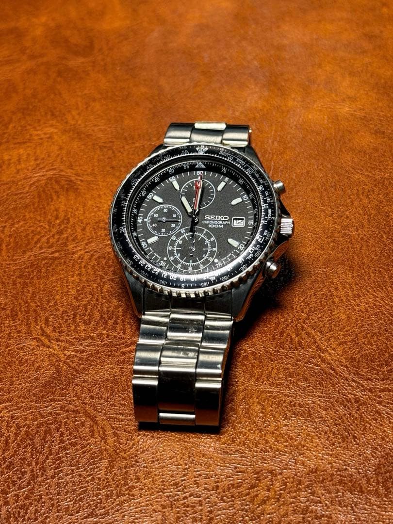 SEIKO Chronograph Flightmaster Date 7192-0CF0 Quartz Black Dial 