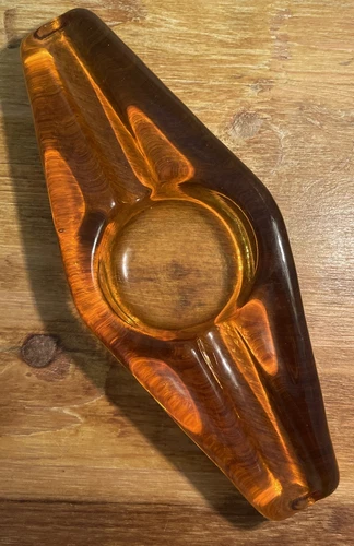 Vintage Blenko Amber Art Glass Hand Made Cigar Ashtray MCM 2.4 lbs FLAWS READ