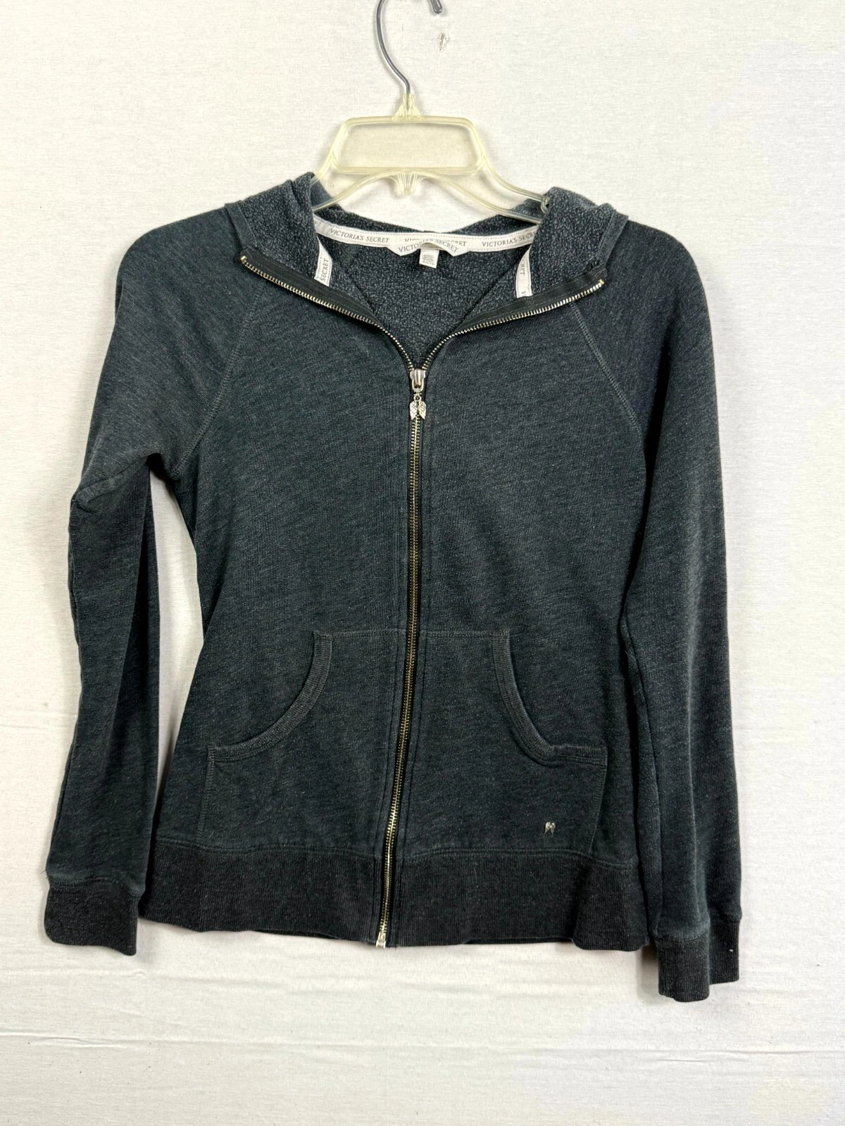 Victoria's Secret Hoodie Womens XS Gray Heart Sequin Long Sleeve Pocket Full Zip