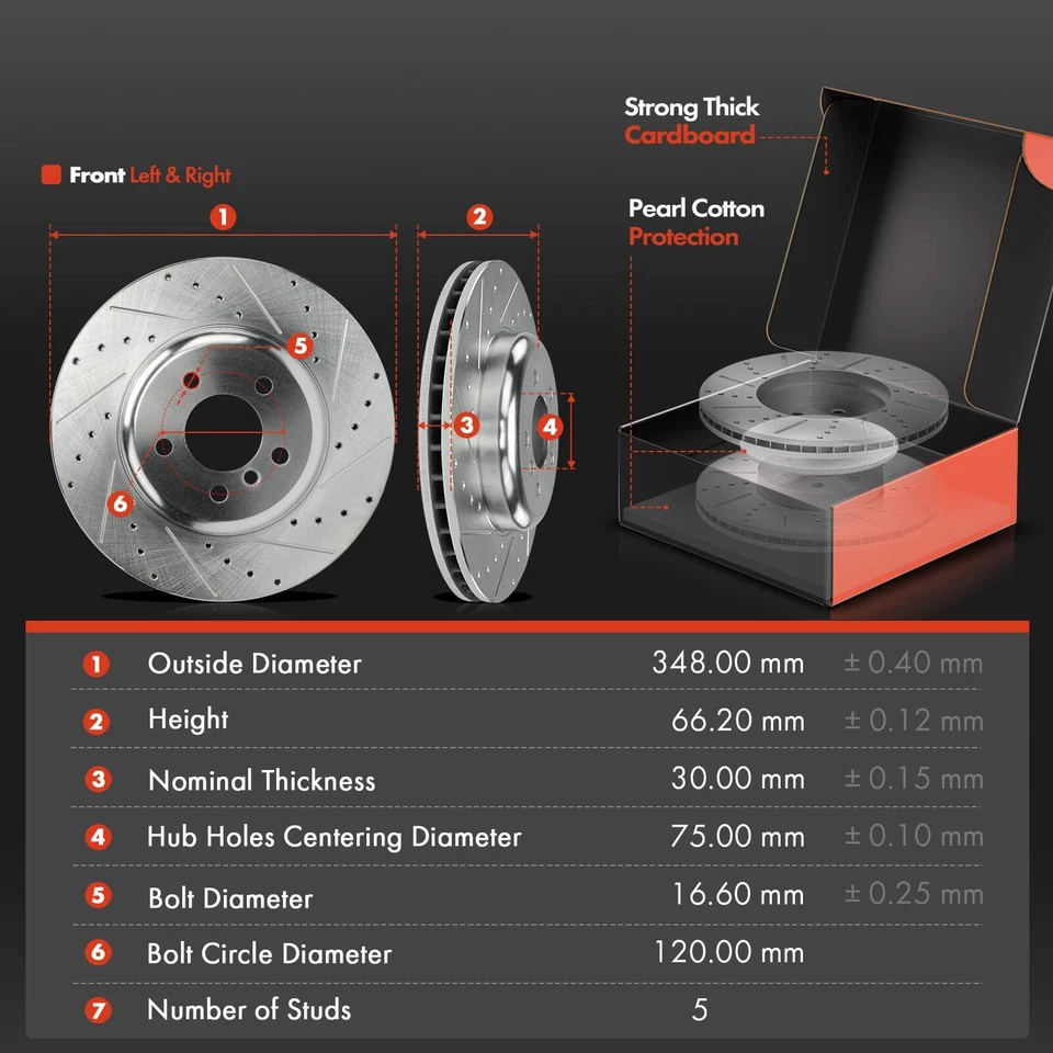 6x Rotores perforados delanteros y pastillas de freno de cerámica para BMW F10 535i 2011-2016 535d 640i Foto 2 de 4