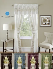 Complete 5 Pc Window in a Bag Floral Sheer Curtain Set - Assorted Colors & Sizes