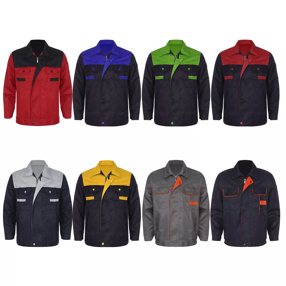 US Men Long Sleeves Mechanic Uniform Work Uniform Coat Jacket Workshop  Workwear