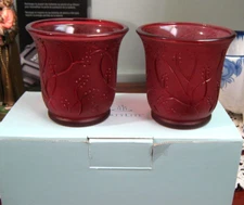 PartyLite Red Berry Sprig Votive Holders New in Box Set of 2