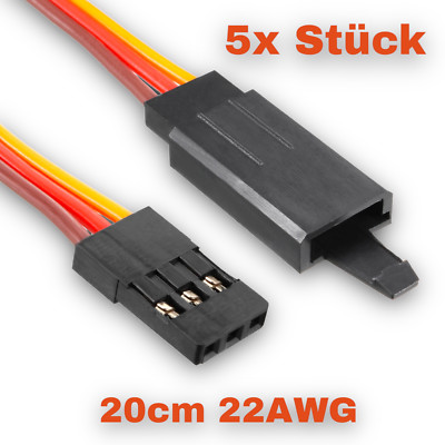  5 Servokabel JR Graupner Robbe Futaba 20cm 22AWG Kabel mit Haken Verschluß  