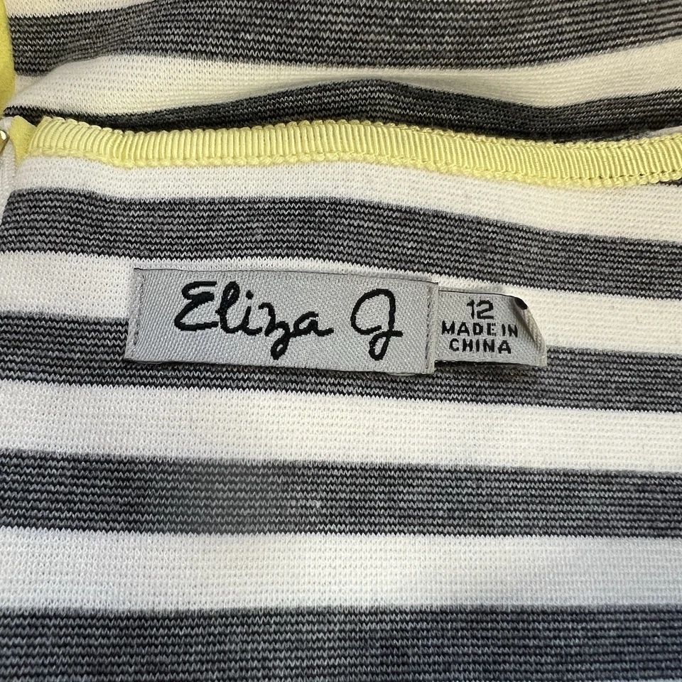 Eliza J Womens 12 Dress Grey White Yellow Lace Striped 3/4 Sleeve Office Career - Image 4 of 4