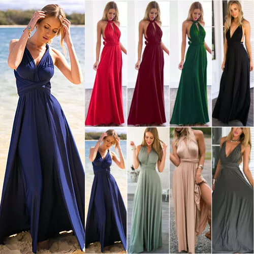 Maxi Vestido Damas Cóctel Fiesta Baile de graduación Vestido Cuello Halter Dama de honor Boda Largo* - Imagen 1 de 29