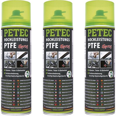 3x 500ml PETEC HOCHLEISTUNGS PTFE-SPRAY TRENNMITTEL GLEITMITTEL SCHMUTZABWEISEND