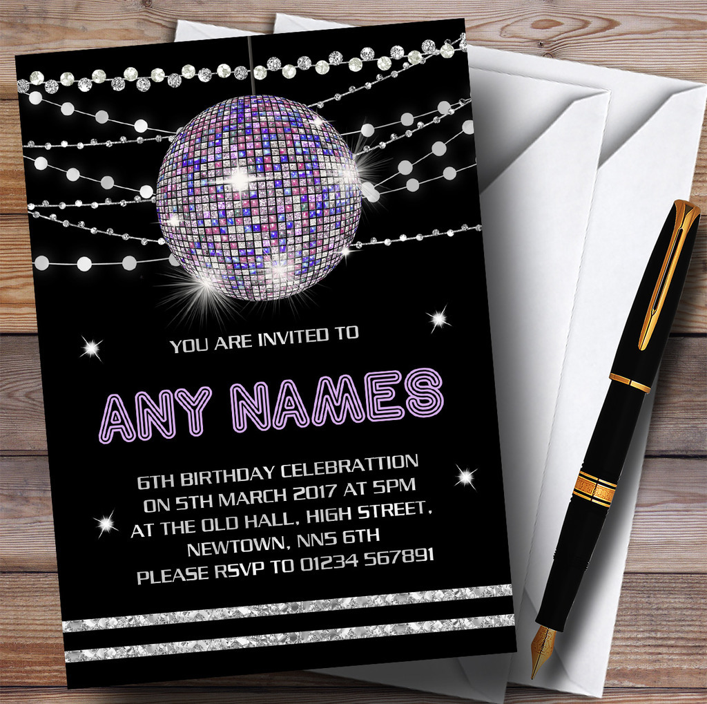 Lilac Disco Ball Invitations Childrens Birthday Party Invitations eBay