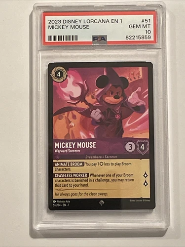 Disney Lorcana Mickey Mouse Wayward Sorcerer 51 Non Foil Super Rare PSA 10 Gem
