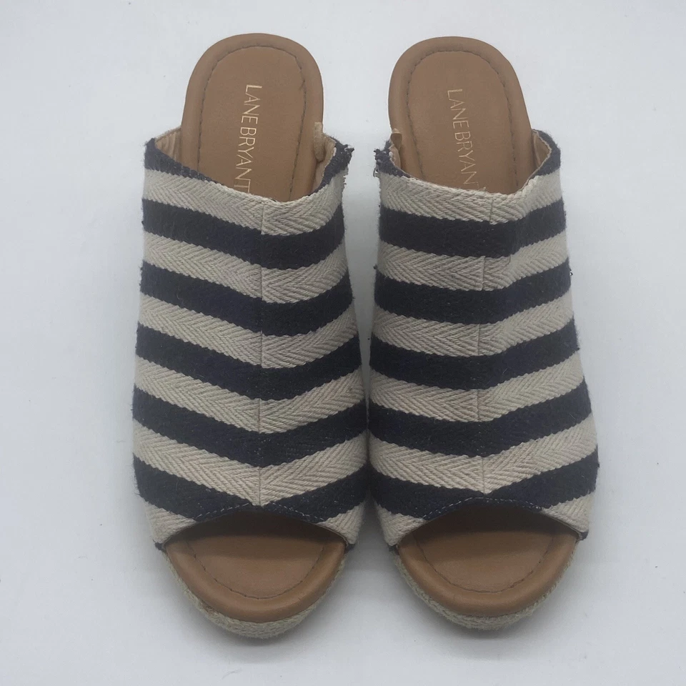 Lane Bryant Women’s Striped Fabric Espadrille Wedge Sandals Blue Beige Size 10W - Image 2 of 4