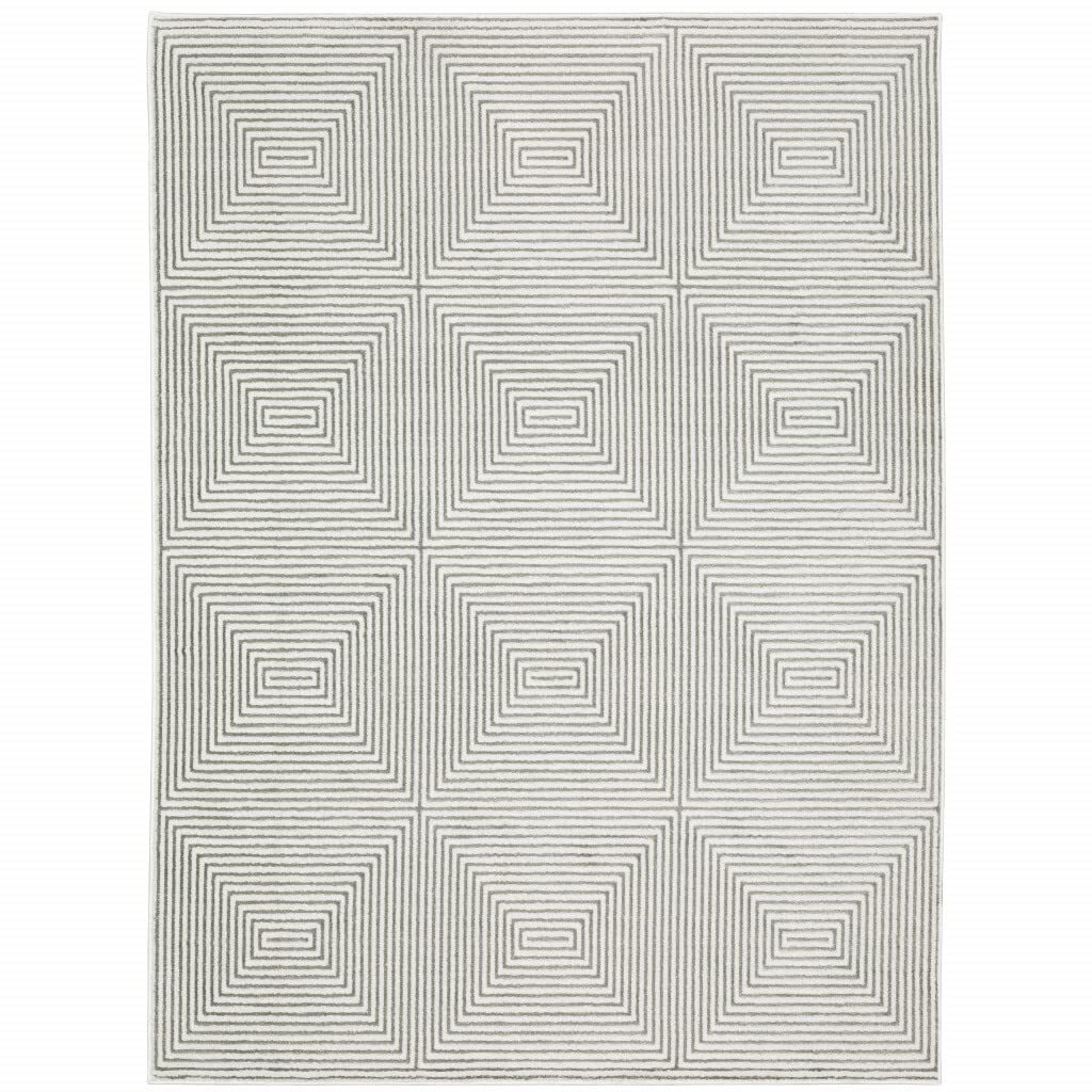Устойчивый к пятнам Коврик 6 X 9 Серо-Белых геометрических размеров с механическим ткацким станком