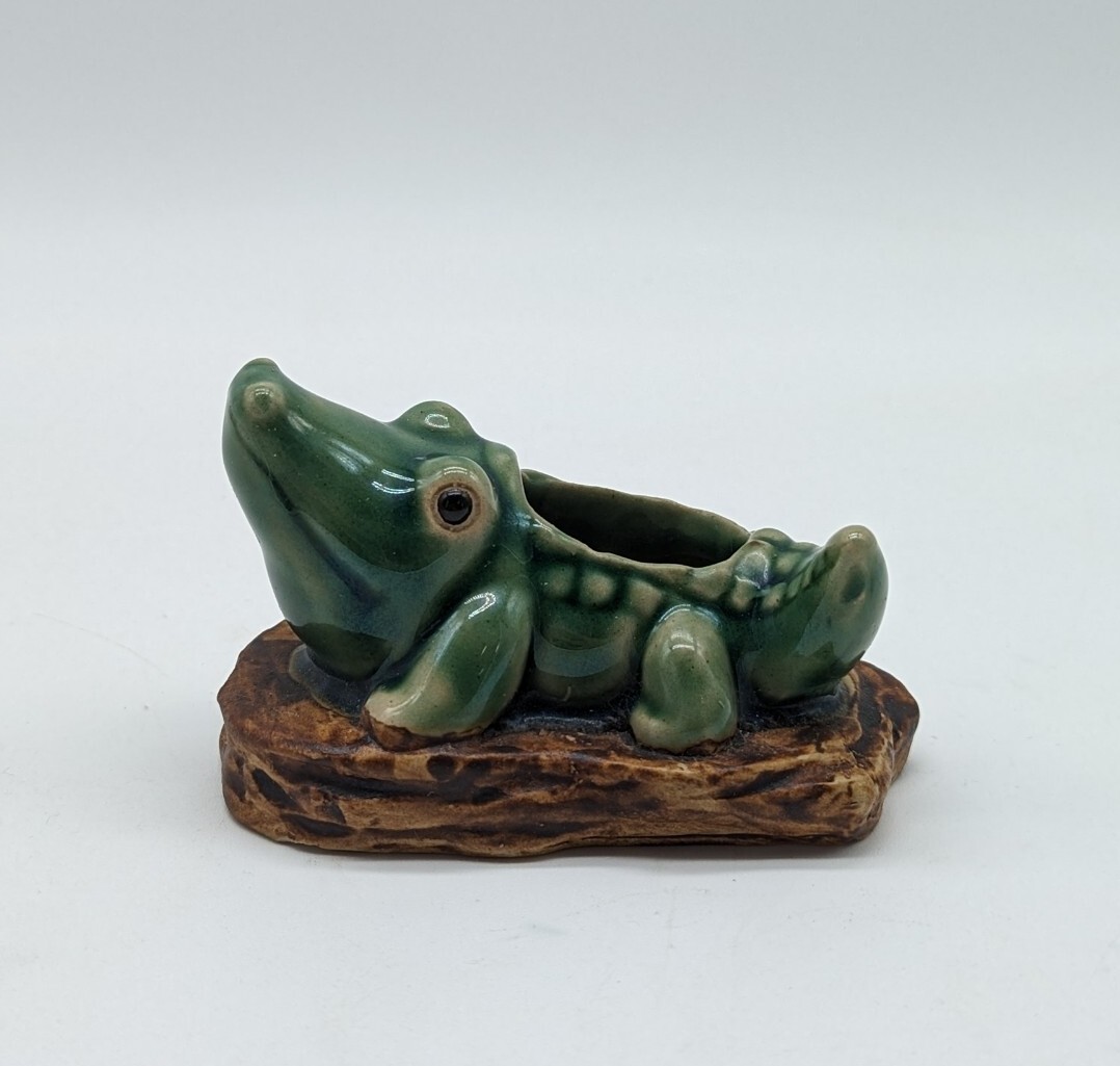 古い小鉢 Vintage Mini Ceramic Alligator Planter 3.75