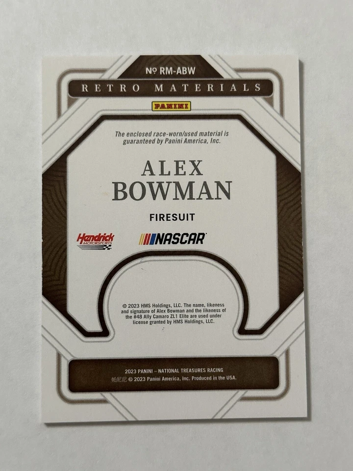 2023 National Treasures Racing Retro Materials Alex Bowman  Firesuit /99 - Image 2 of 2