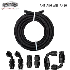 6/8/10AN Black Nylon Braided PTFE Fuel Line 10/20FT 6PCS Fittings Hose Kit E85 