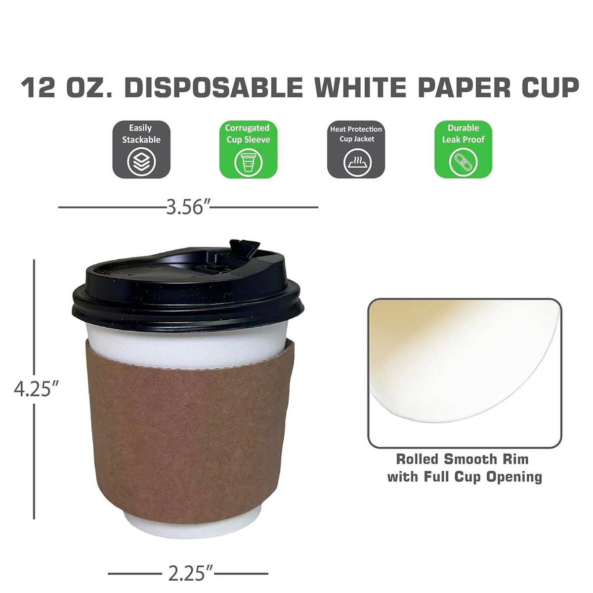 1000 Pack - 12 oz. Disposable White Paper Coffee Tea Cups with Lids and  Sleeves | eBay