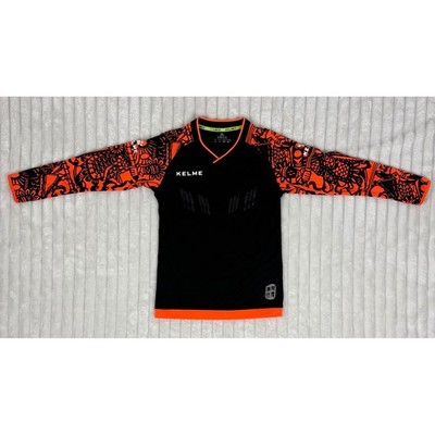 Kelme Team Kids Soccer Jersey Long Sleeve Black Orange Graphic Print Size 8